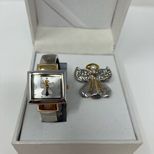Royalton (607227) Stainless Steel Back Silver Women's Angel Wrist Watch Pin Box